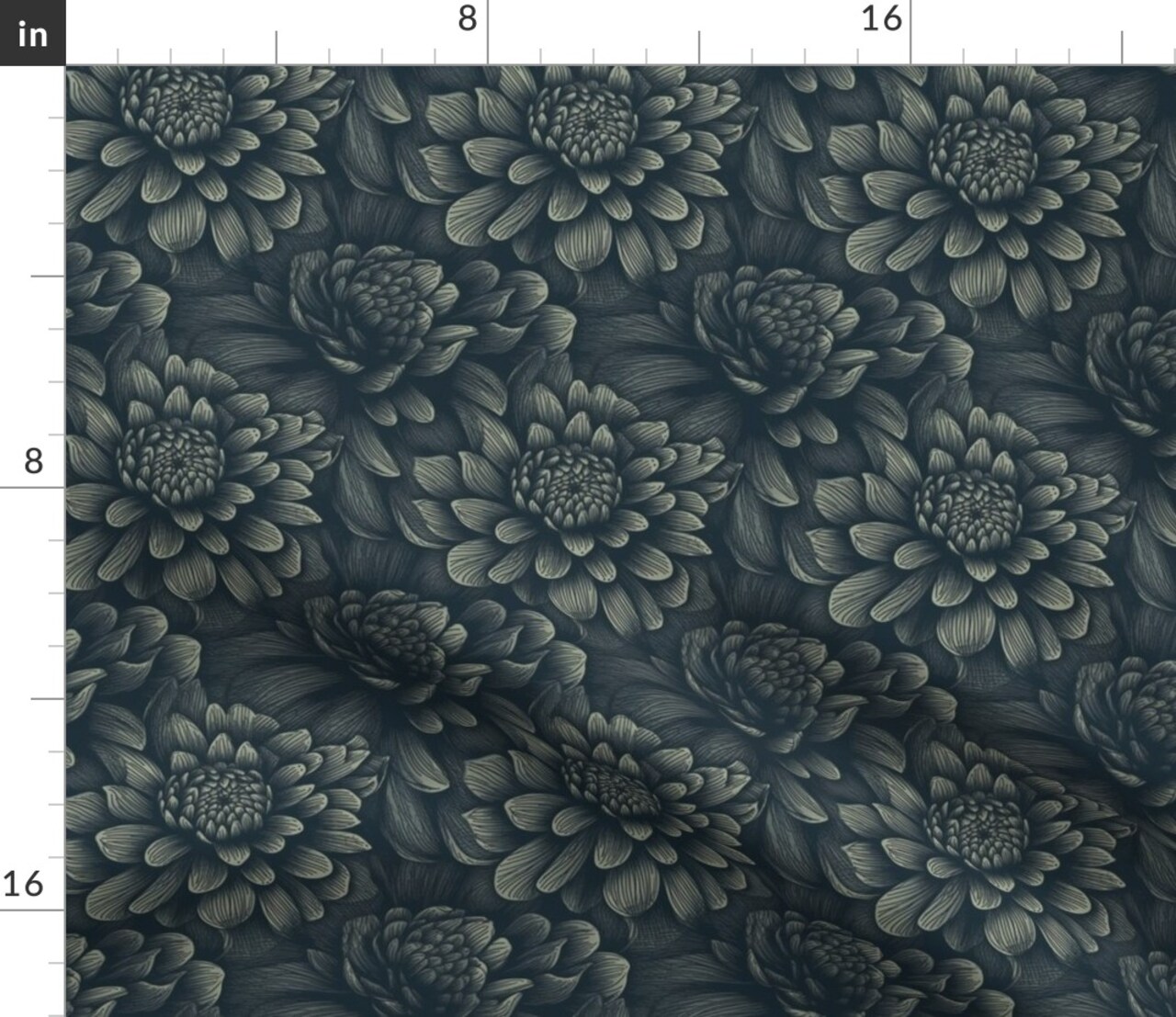 Moody Flowers Dark Botanical Romantic Modern Gothic Blue Floral Custom Printed Fabric by Spoonflower Various Fabrics by the Yard or Fat Quarter